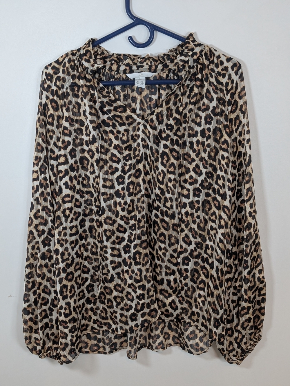 Polyester chiffon blouse, H&M leopard print peasant top